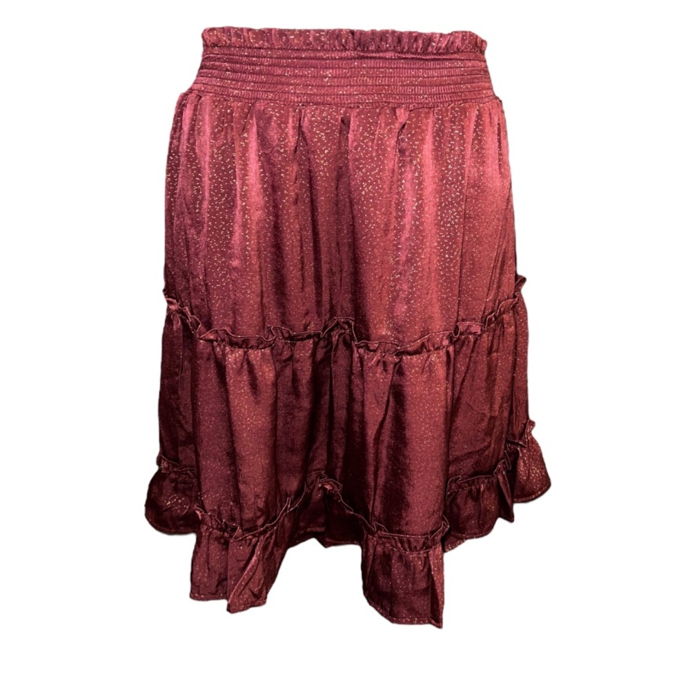 Blue Pepper tiered mini skirt shimmering red wine